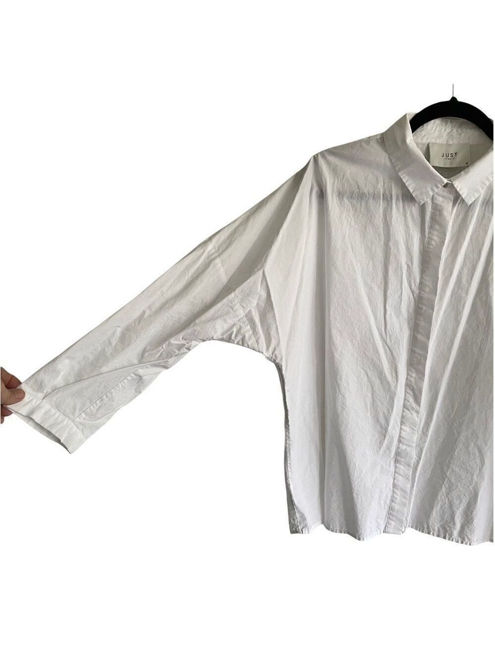 JUST FEMALEΒ Cotton Hidden Button Front Blouse Shirt DolmanβSleeve Ruffle White M